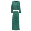 Emerald Green Lace Cropped Jacket and Midi Skirt Set