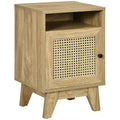 Bedside Table with Storage Shelf and Door Cupboard, Rattan Element, Natural