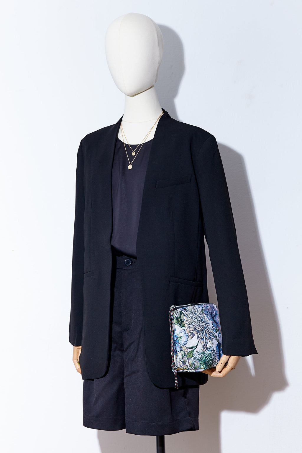 Neceser/estuche tejido jacquard flores crisantemos azules