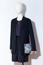 Neceser/estuche tejido jacquard flores crisantemos azules