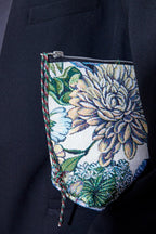 Neceser/estuche tejido jacquard flores crisantemos azules