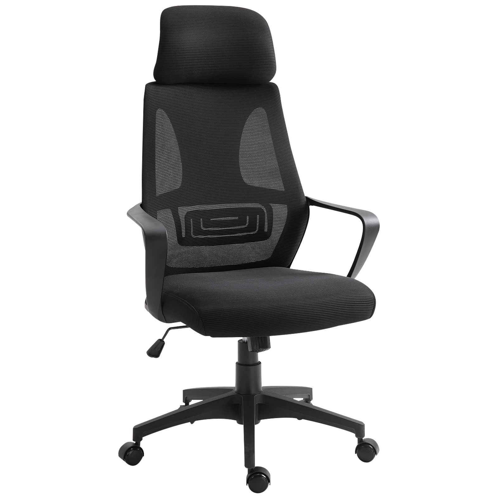 High Back Office Chair, Mesh Computer Desk Chair with Headrest & Lumbar Back Support, Black