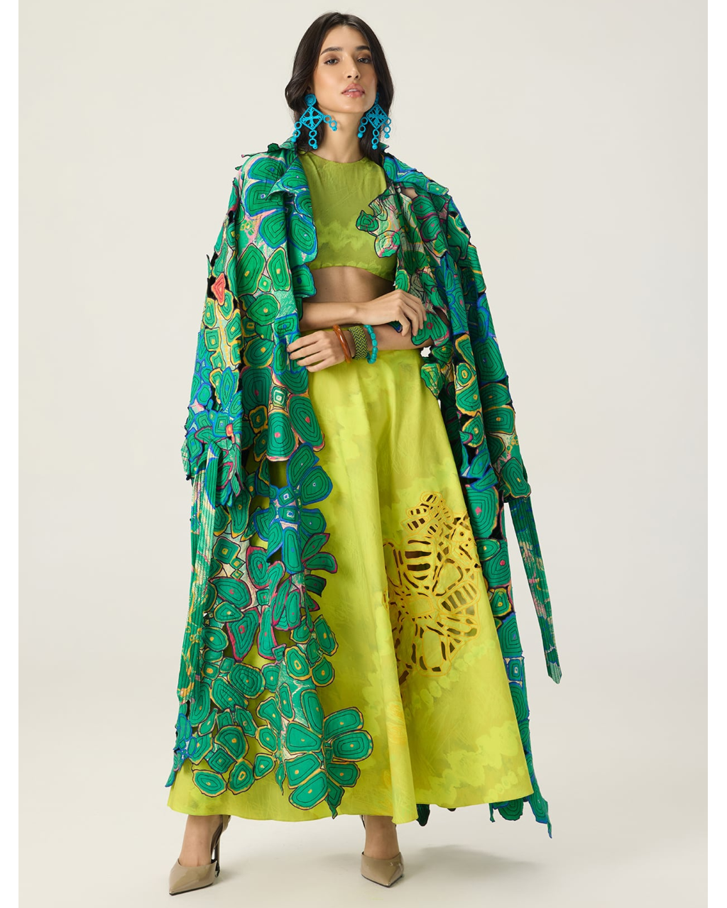 Jamie Blouse & Lanie Skirt with Briar Trench By KYNAH, Luxury Indian Fashion & Bridal Wear