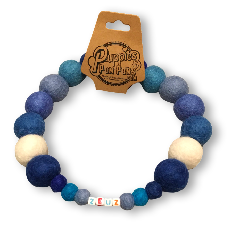 Collare personalizzato per cani con pon pon - Blu