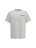 Burberry Check-Trim Cotton T-Shirt — Beige