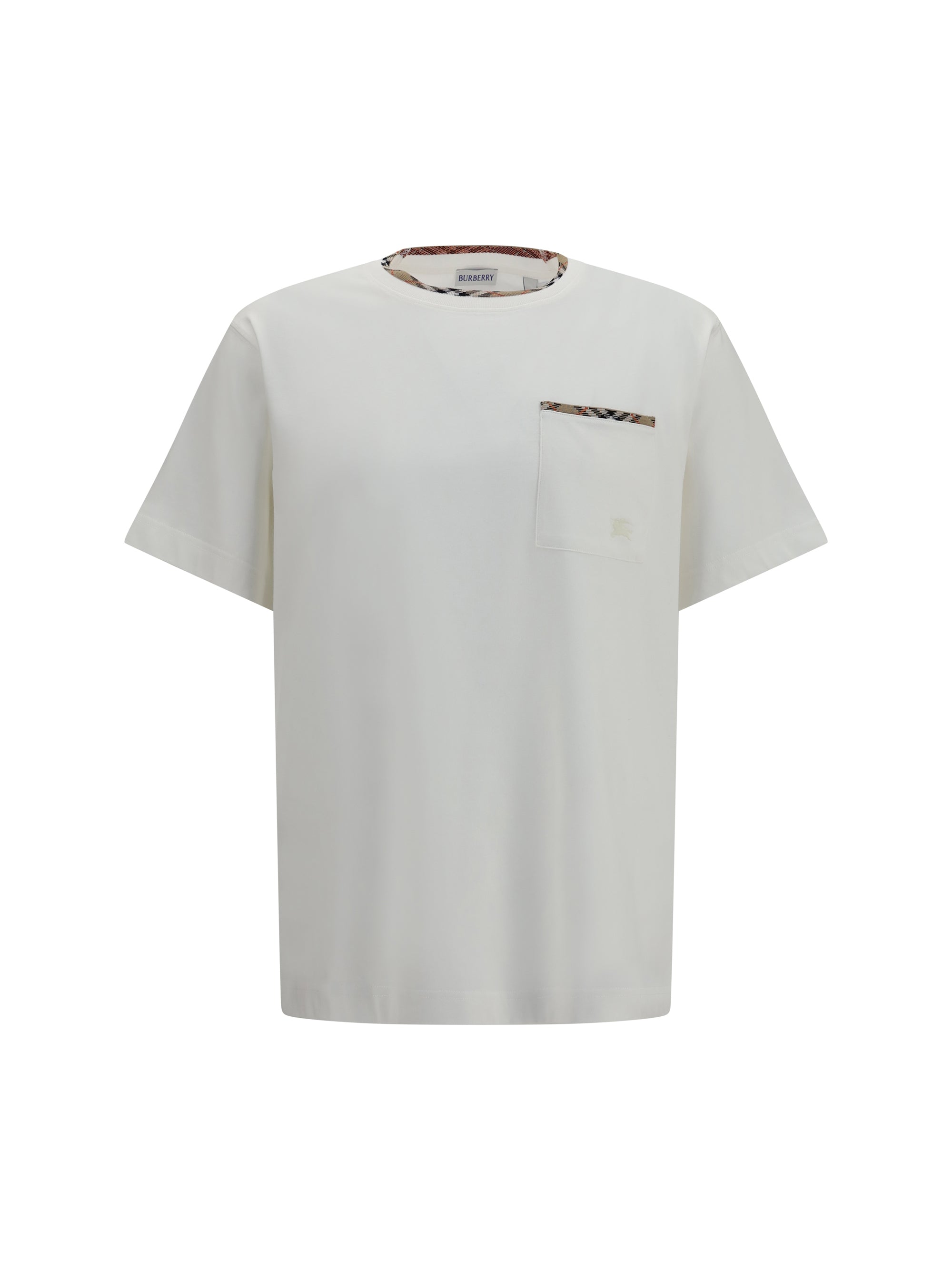 Burberry Check-Trim Cotton T-Shirt — Beige