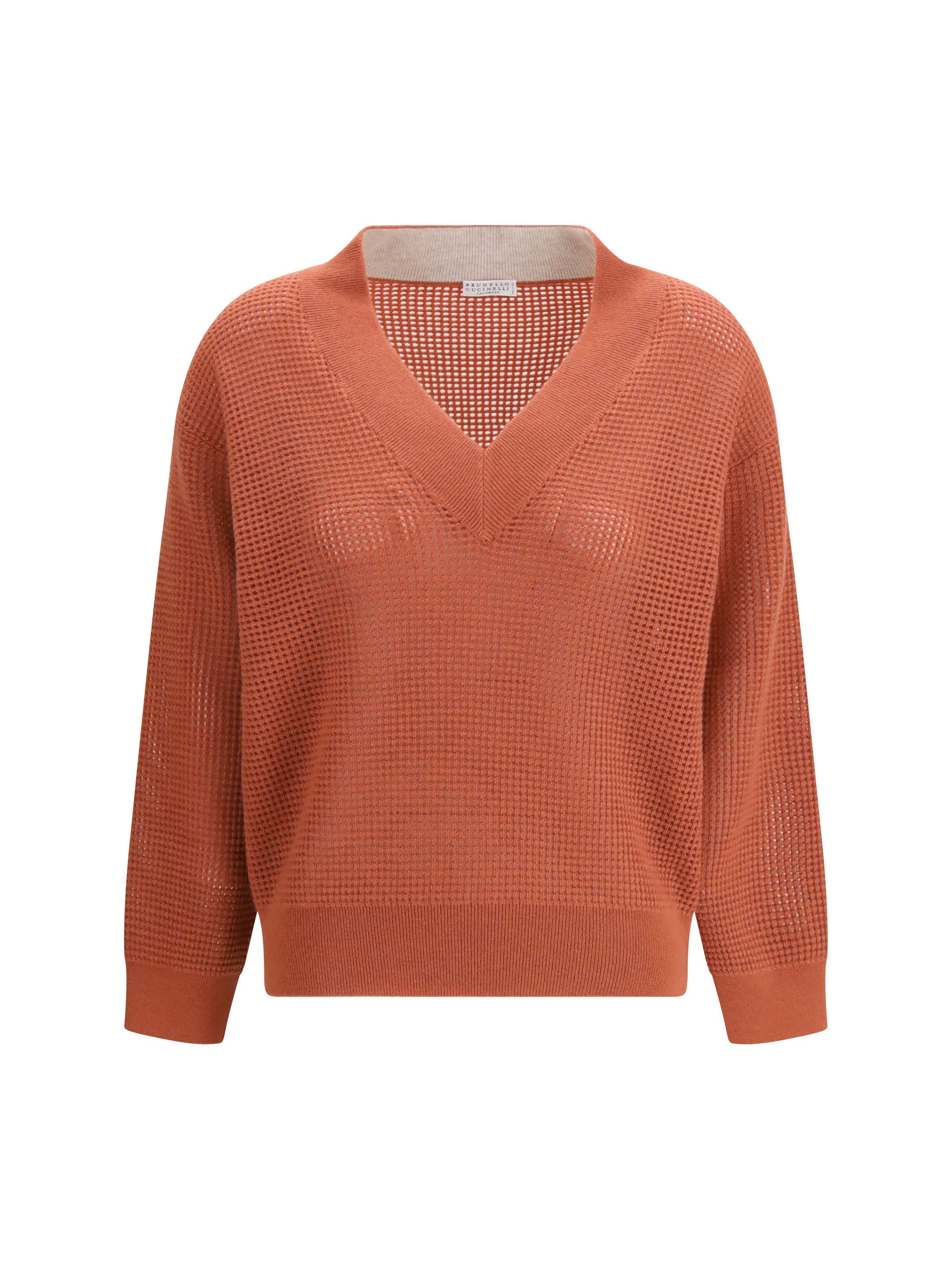 Brunello Cucinelli Cashmere Net Sweater — Orange