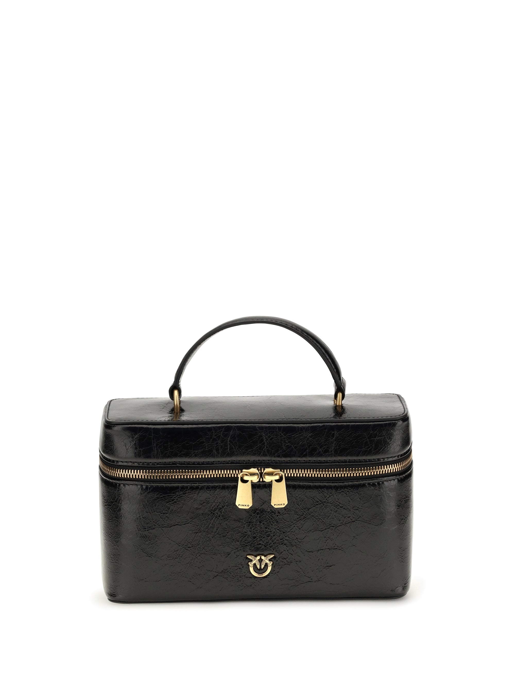 Pinko Leather Beauty Case Top Handle Bag — Black