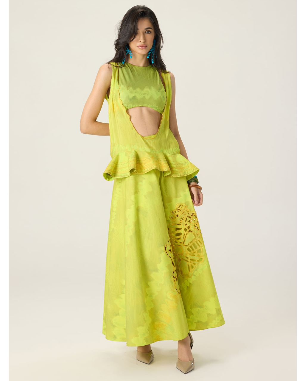 Lainey Skirt with Jamie Crop Blouse and Sally Peplum By KYNAH, Luxury Indian Fashion & Bridal Wear