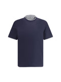Brunello Cucinelli Two-Tone Cotton T-Shirt — Navy