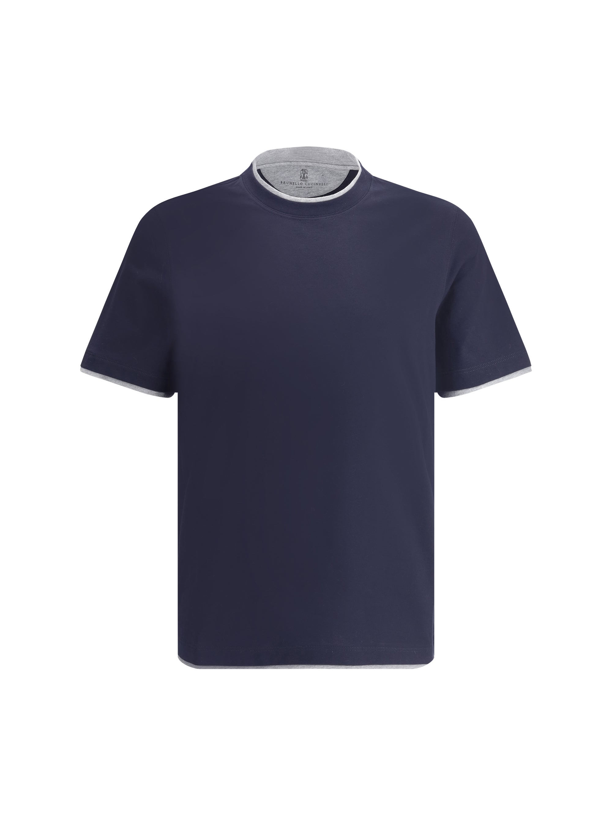 Brunello Cucinelli Two-Tone Cotton T-Shirt — Navy