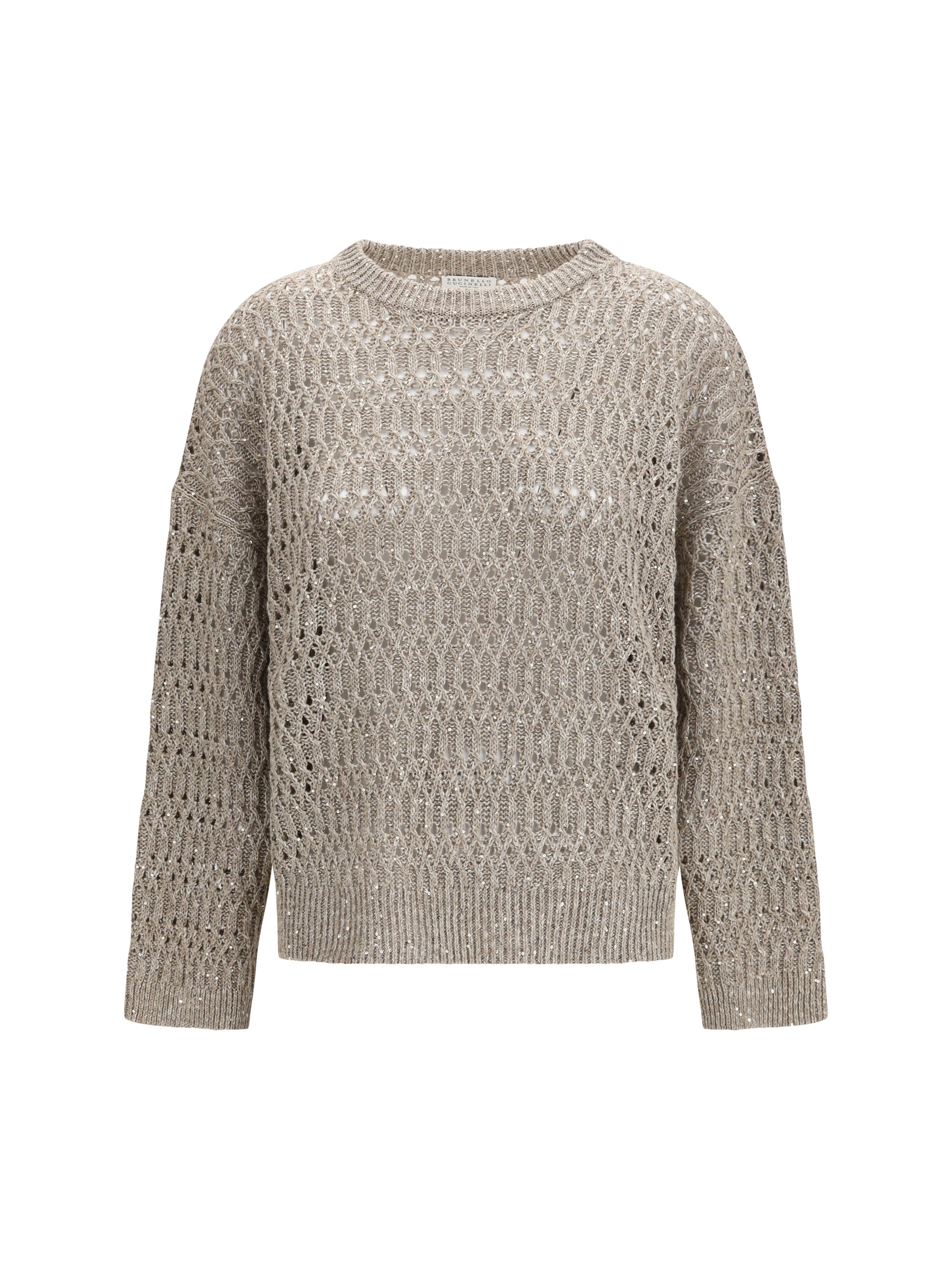 Brunello Cucinelli Openwork Silk Sweater — Beige