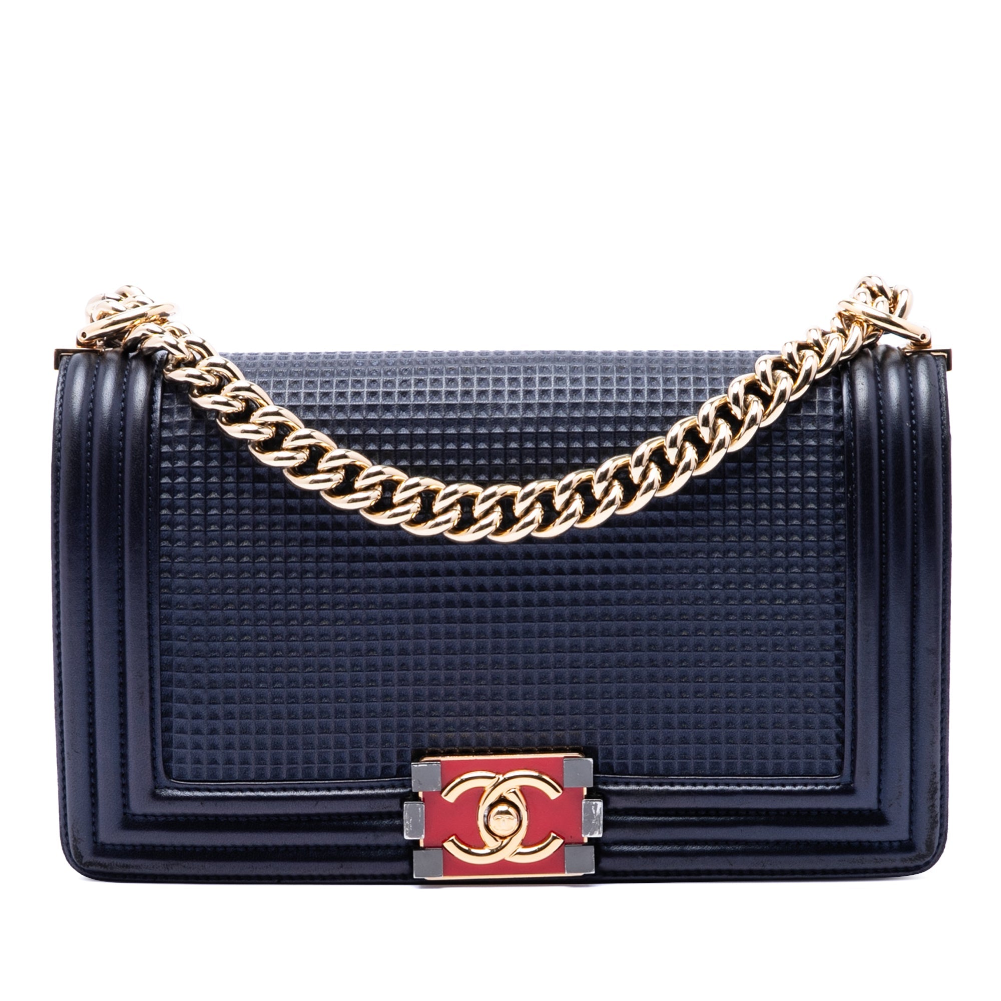 Old Medium Lambskin Embossed Cube Boy Flap