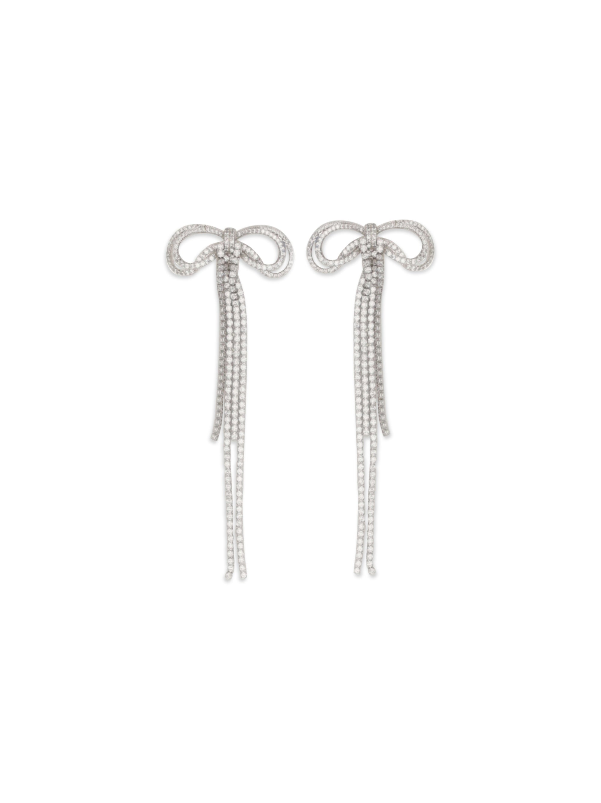 Self-Portrait Crystal Bow Earrings — Silver