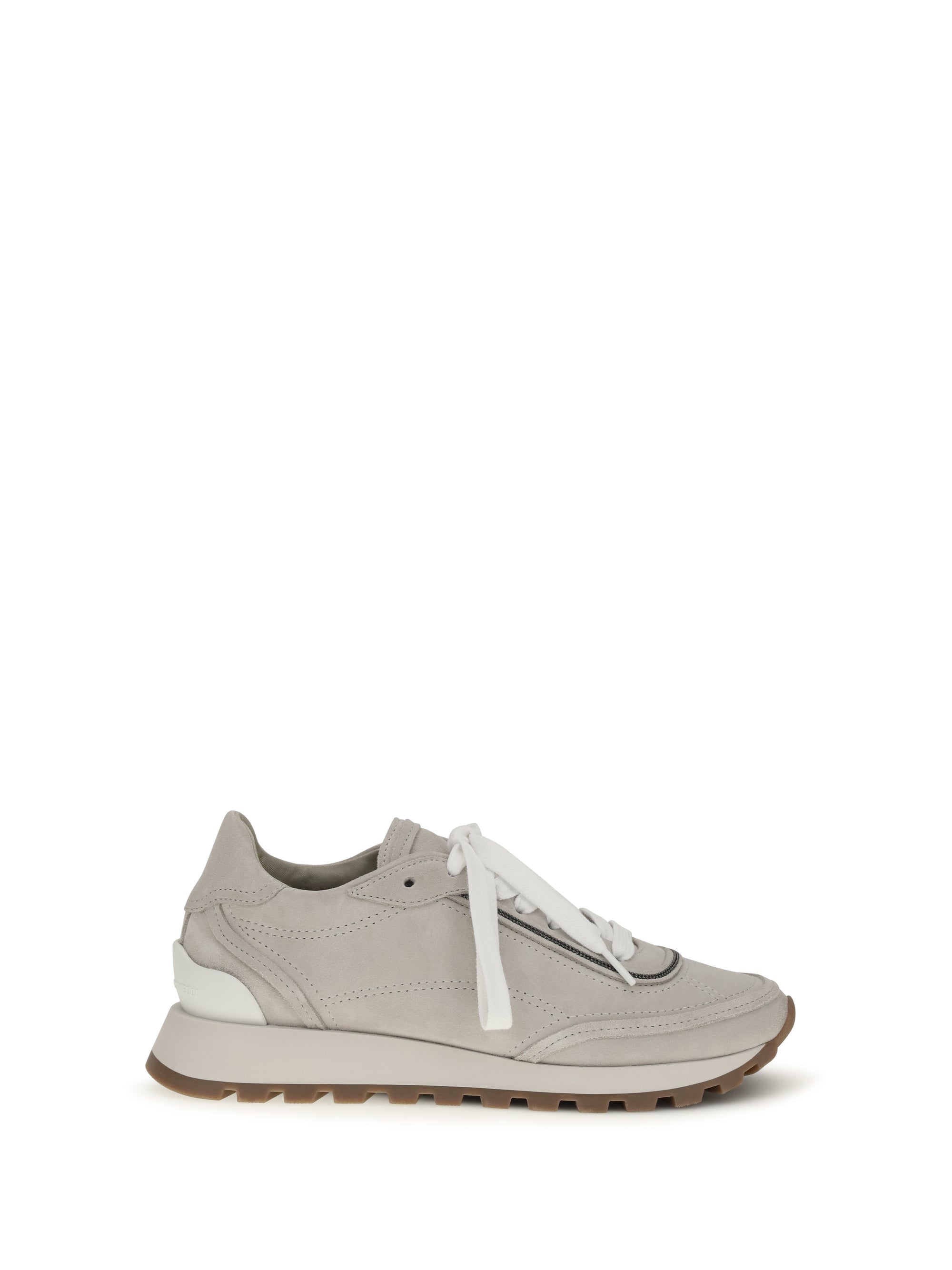 Brunello Cucinelli Hammered Leather Sneakers — Beige