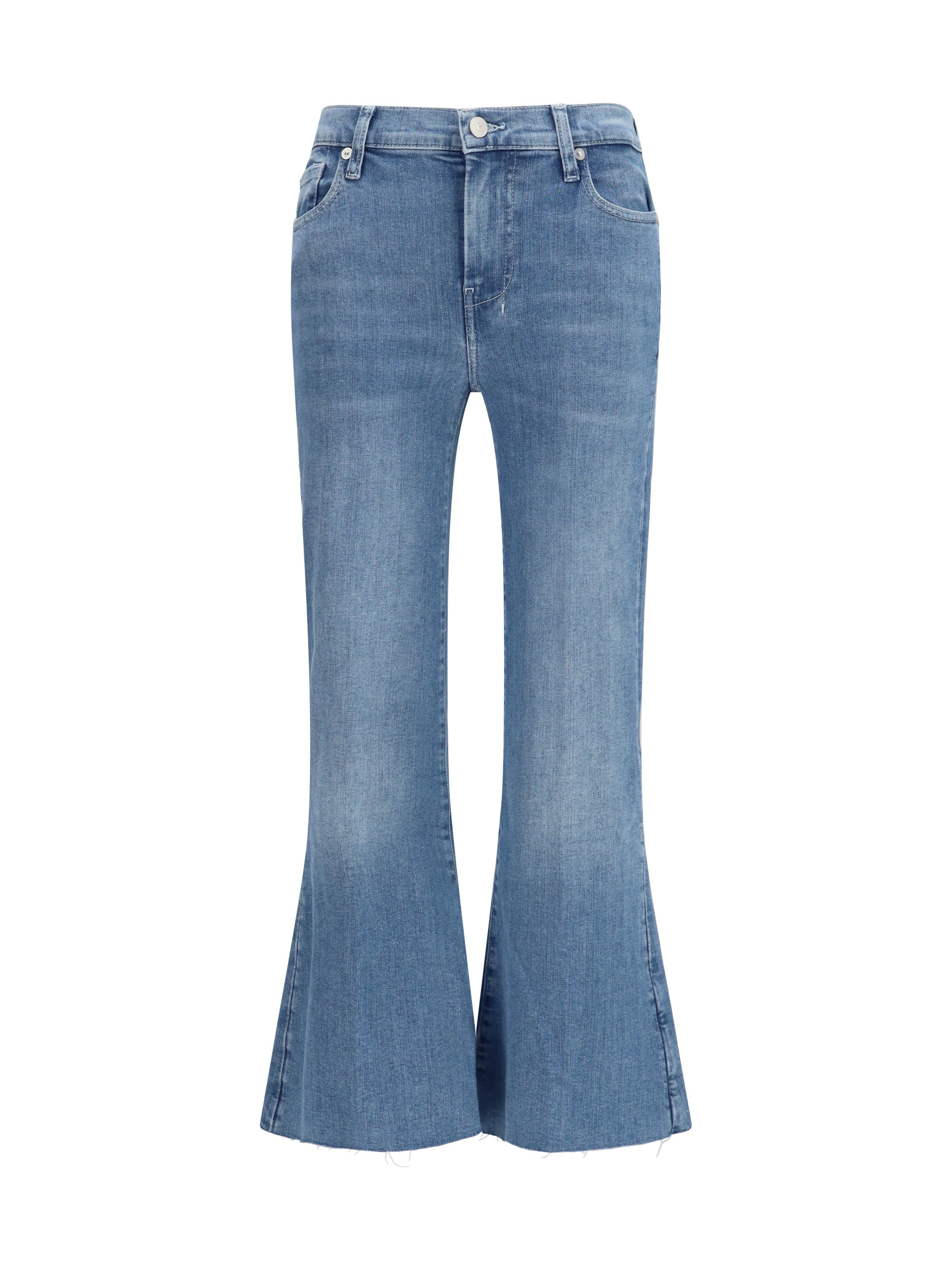 7for Cropped Flared with Raw Hem Jeans — Blue