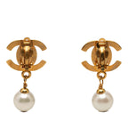 CC Gold Plated Turnlock Faux Pearl Drop Clip On Earrings