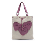Canvas Fringed Heart Applique Tote