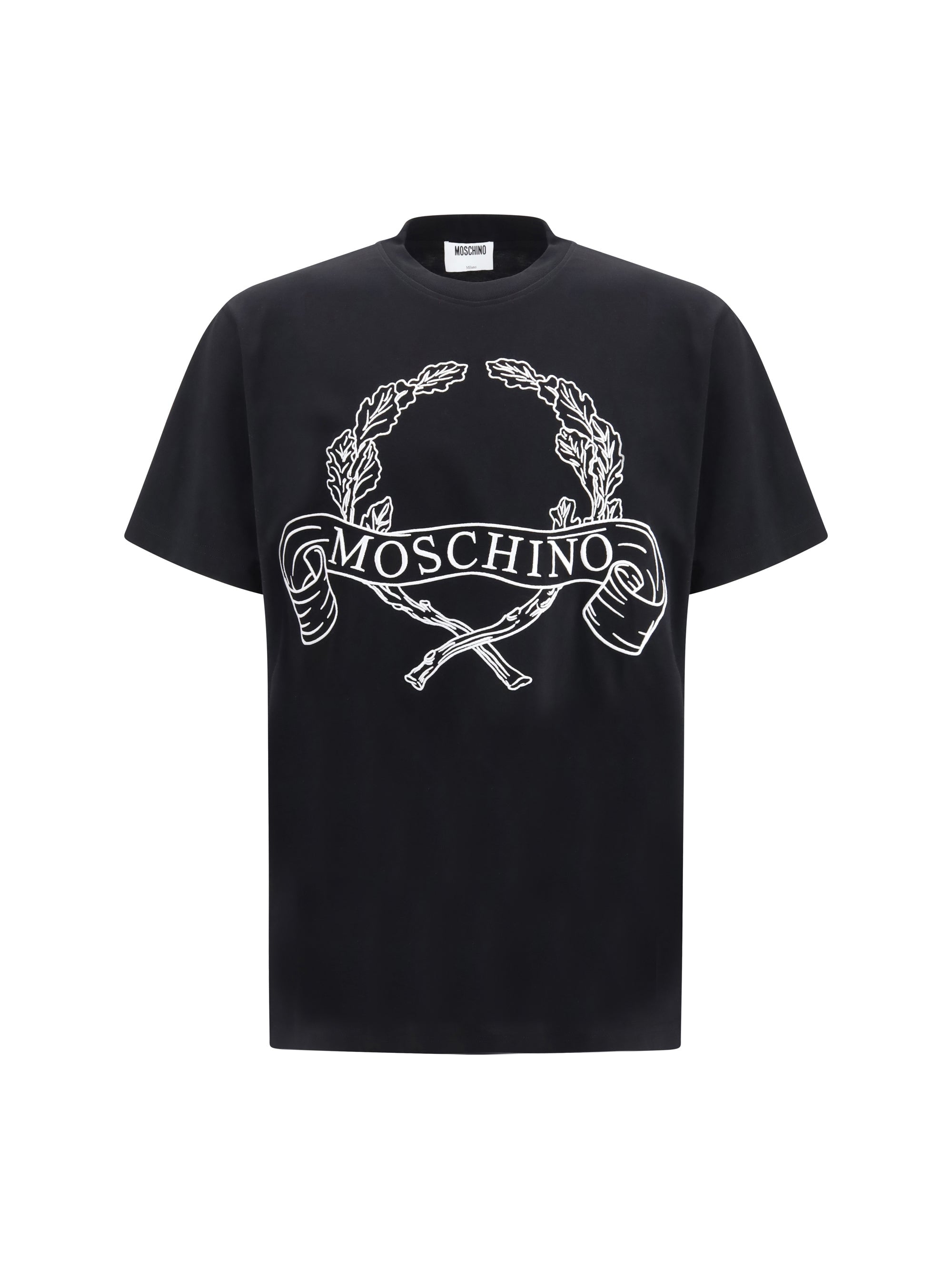 Moschino Embroidered Laurel Crown Logo T-Shirt — Black