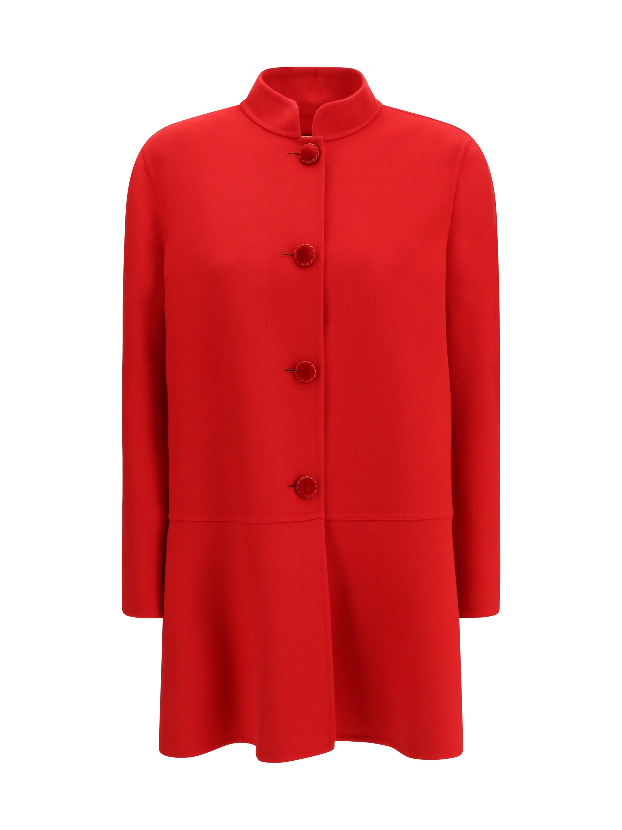 Valentino Single-Breasted Wool-Cashmere Coat — Red