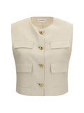 P.A.R.O.S.H. Sleeveless Gold-Button Wool Vest — Beige