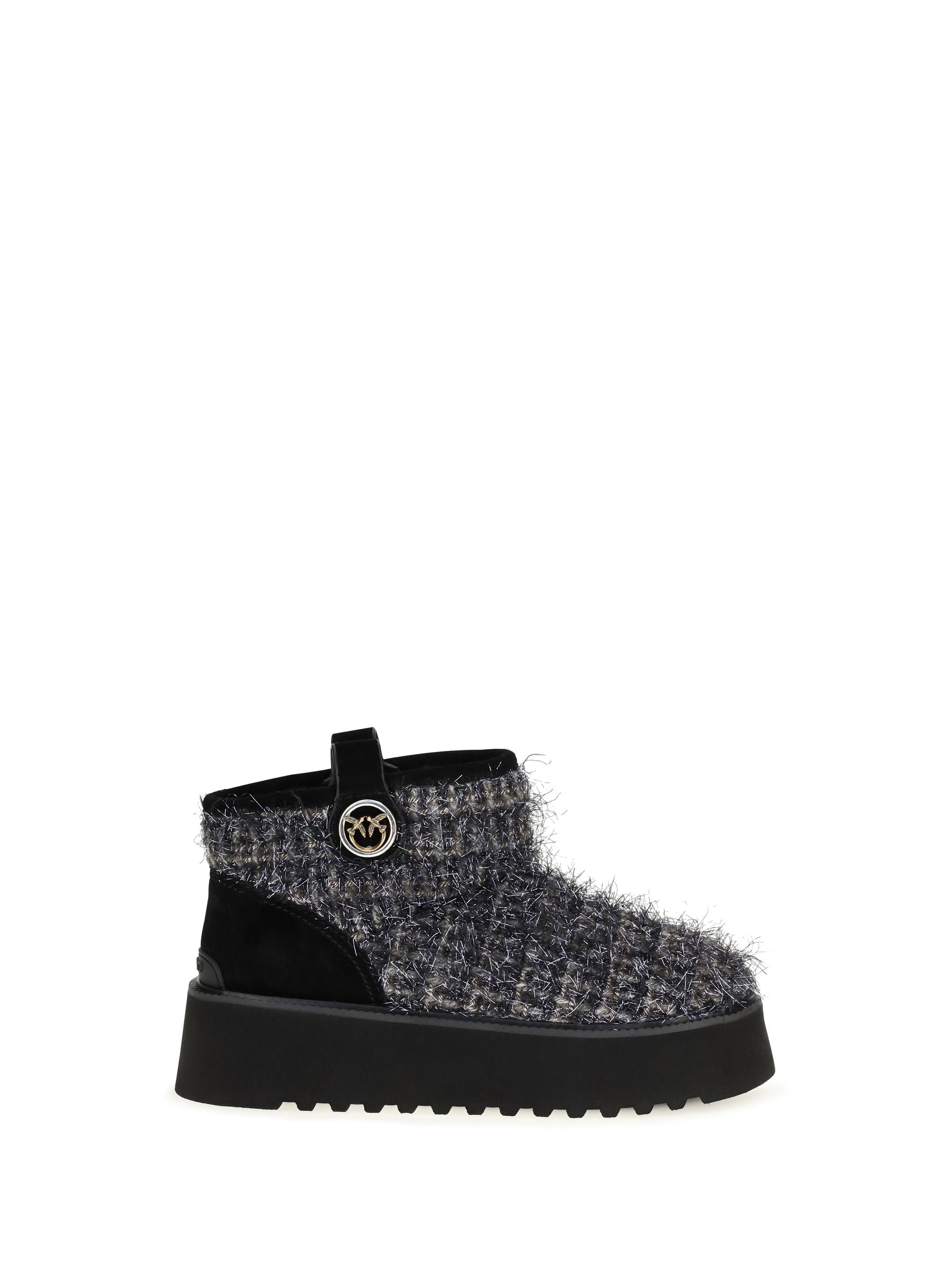 Pinko Tweed and Lurex Ankle Boot — Gray