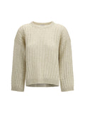 Brunello Cucinelli Cable Linen with Openwork Ribbing Sweater — Beige