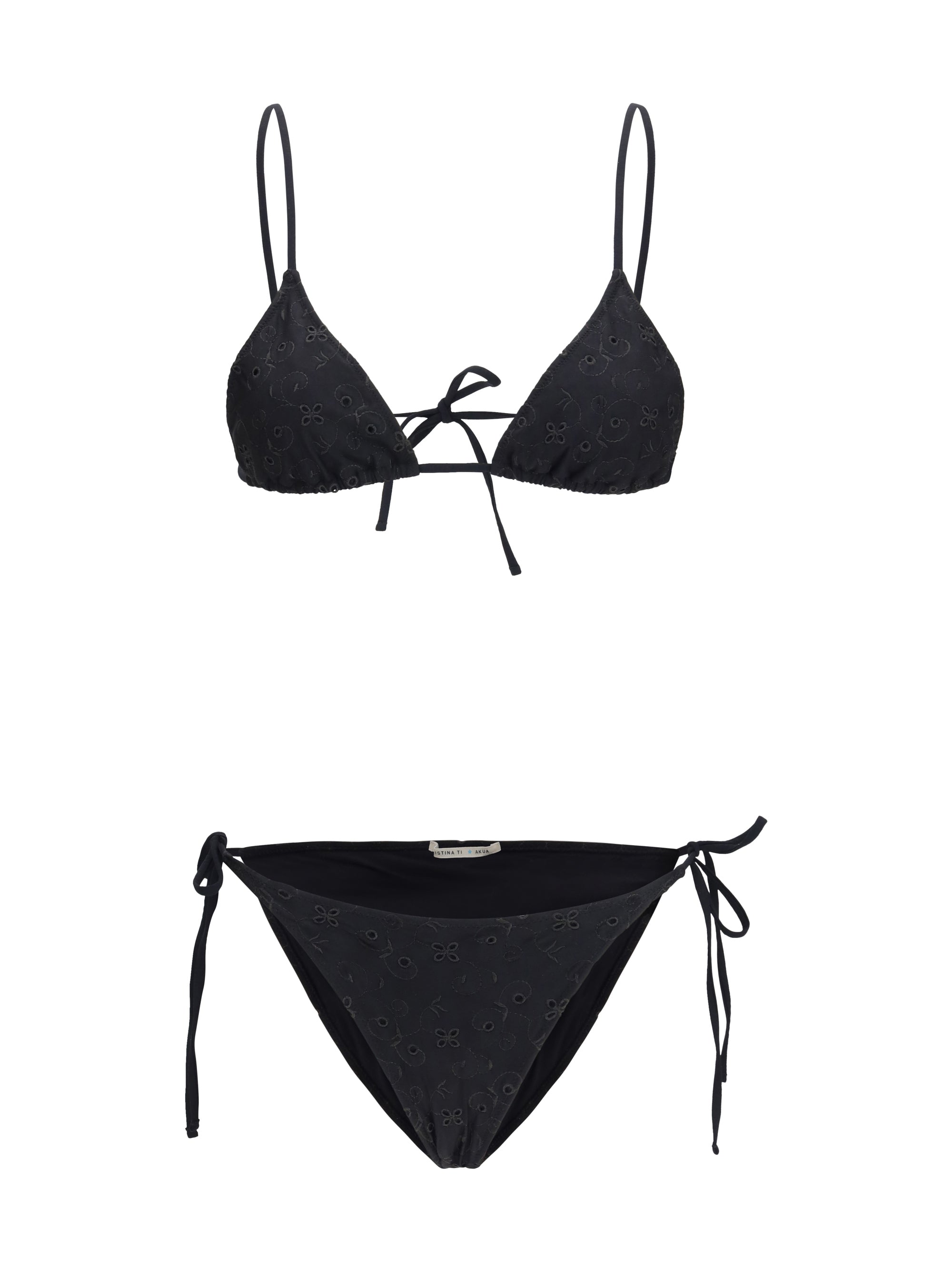Kristina Ti Floral-Embroidered Bikini — Black