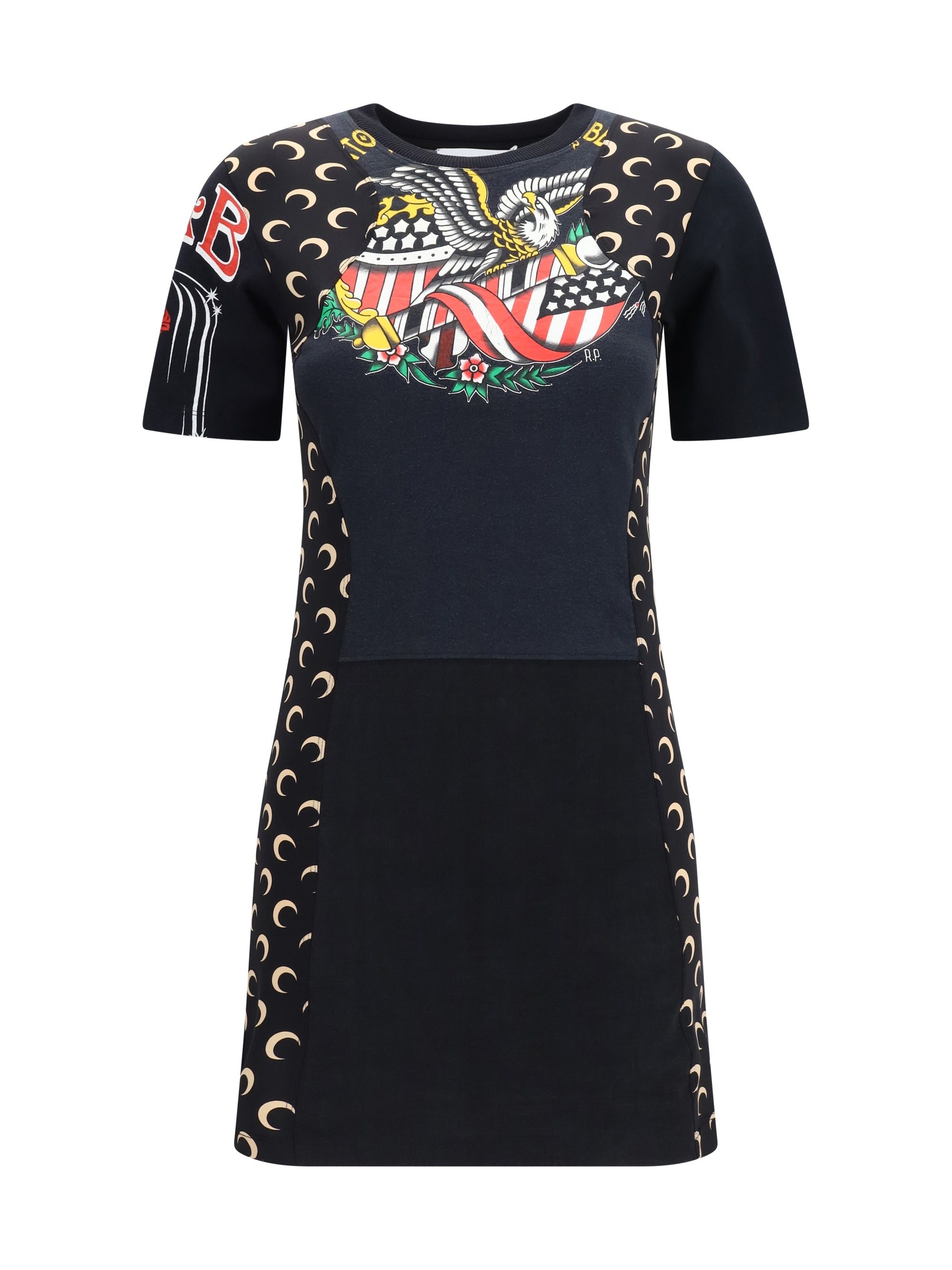 Marine Serre Logo-Embroidered Recycled Jersey Dress — Black