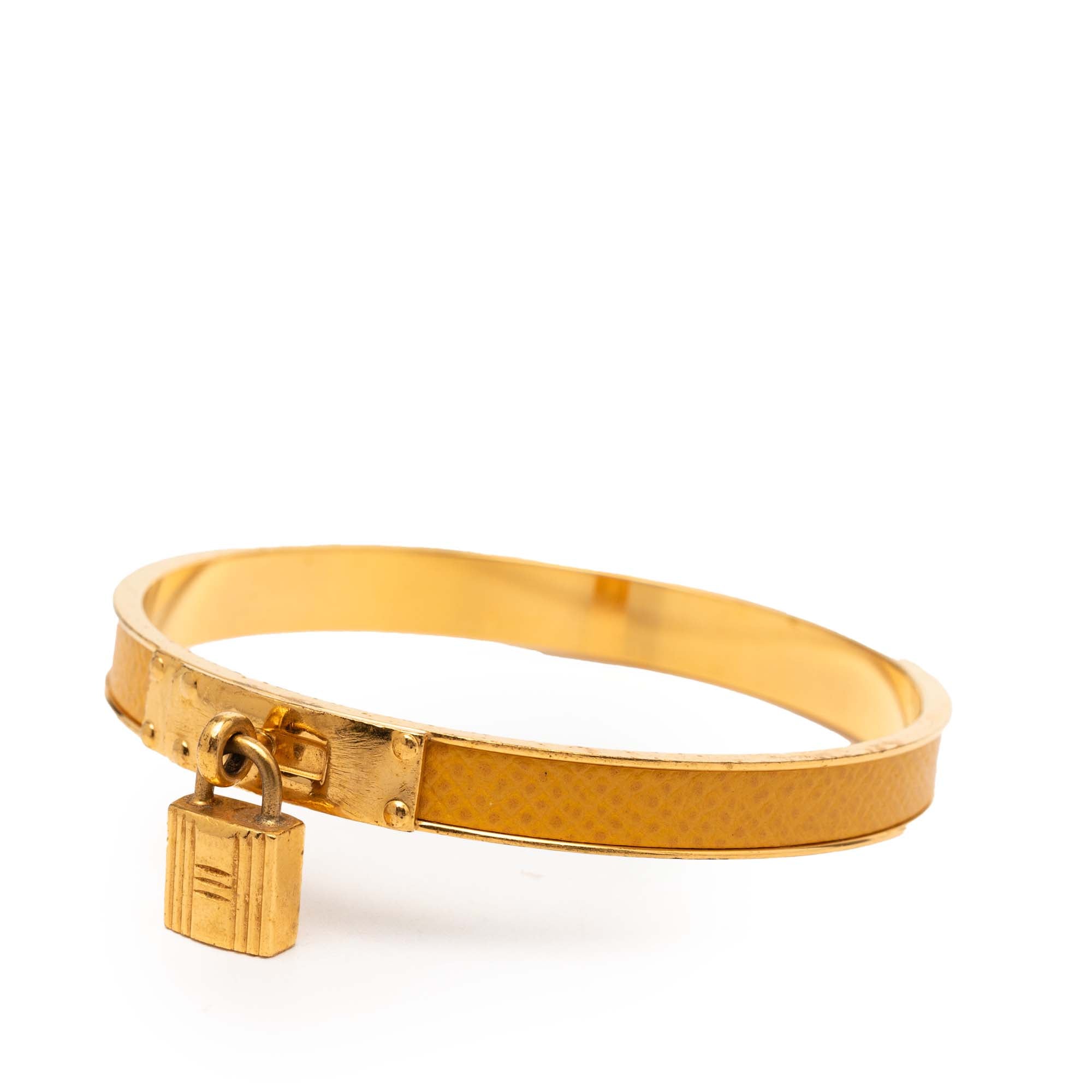 Gold Plated Epsom Kelly Cadena Lock Bangle Bracelet