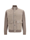 Brunello Cucinelli Suede and Knit Jacket — Beige