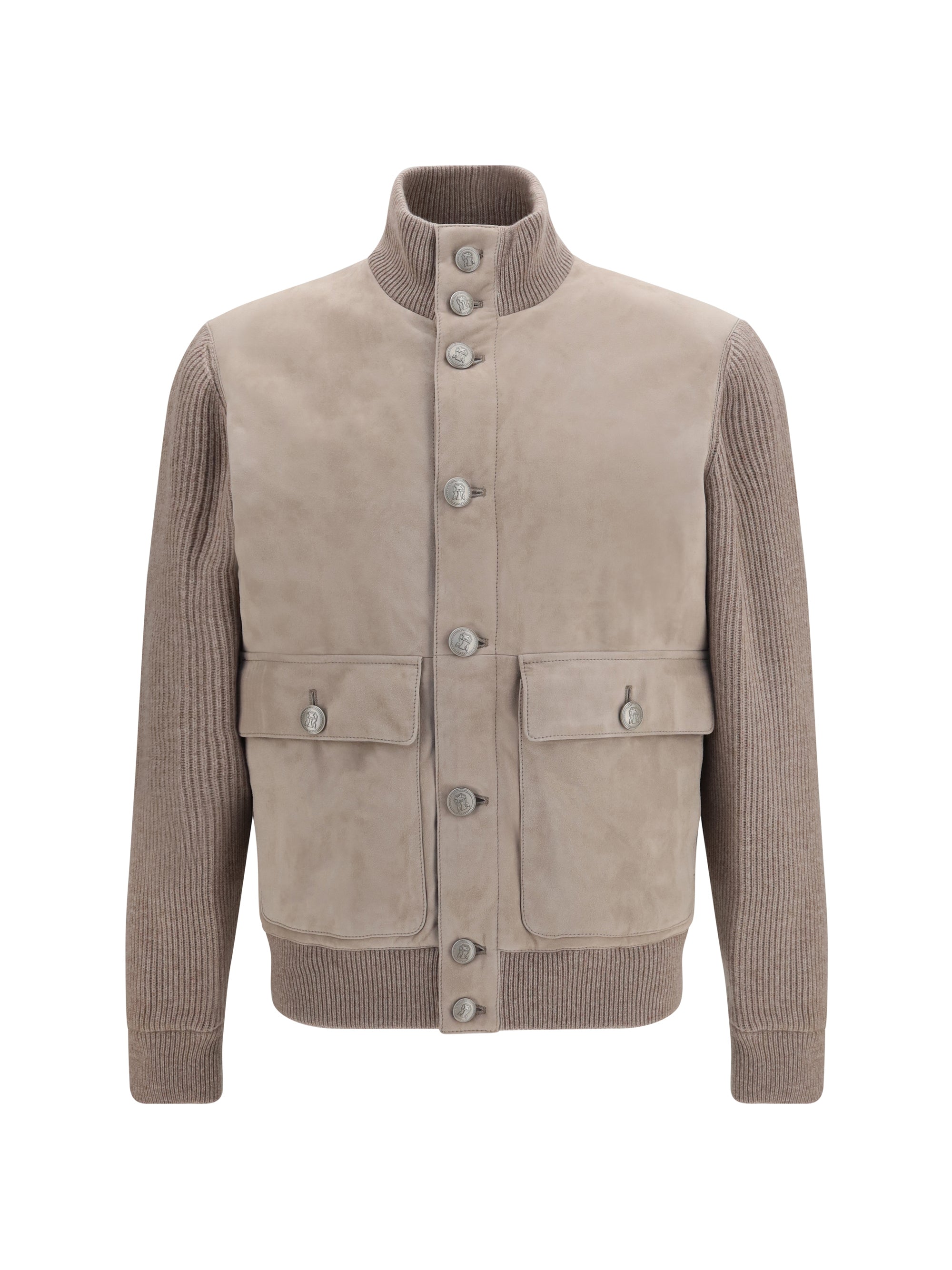Brunello Cucinelli Suede and Knit Jacket — Beige