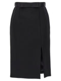 Dolce & Gabbana Stretch Wool with Satin Waist Pencil Skirt — Black