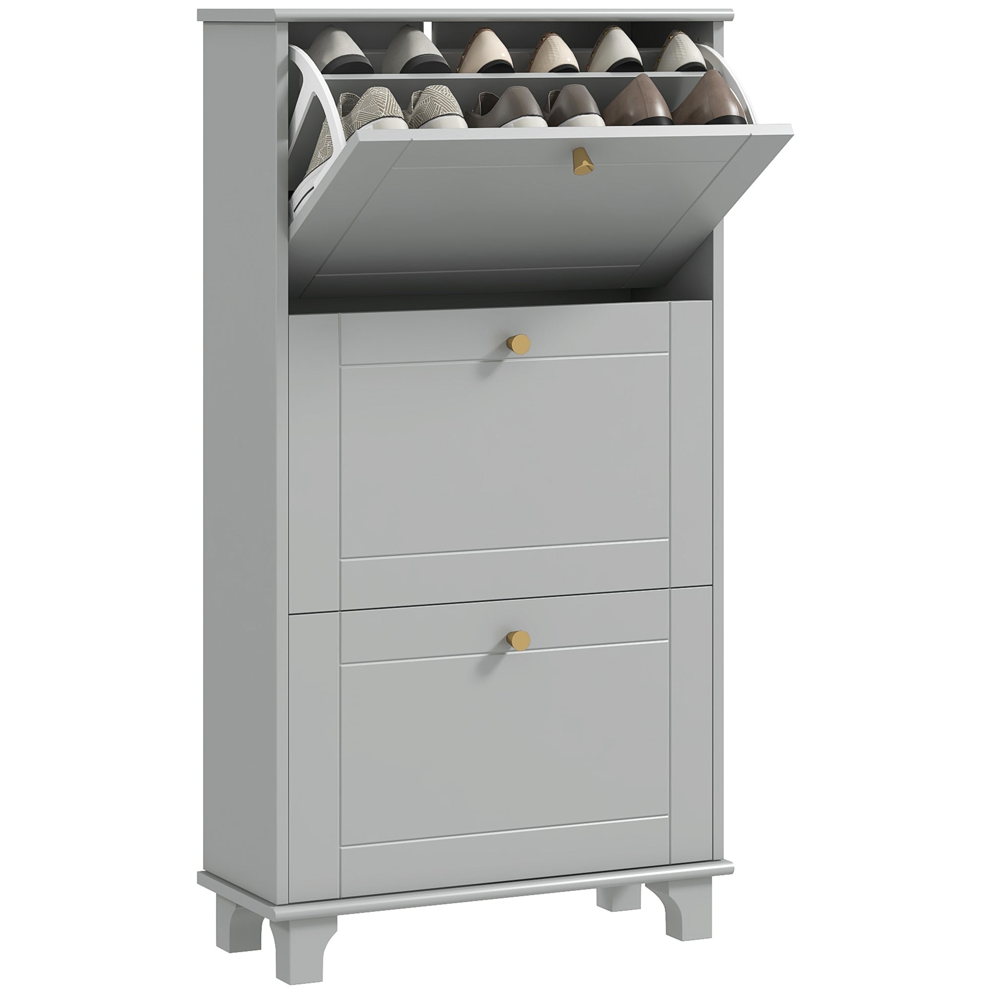 Narrow Shoe Cabinet with 3 Flip Drawers, Shoe Rack Cabinet Holds 12 Pairs of Shoes, Grey