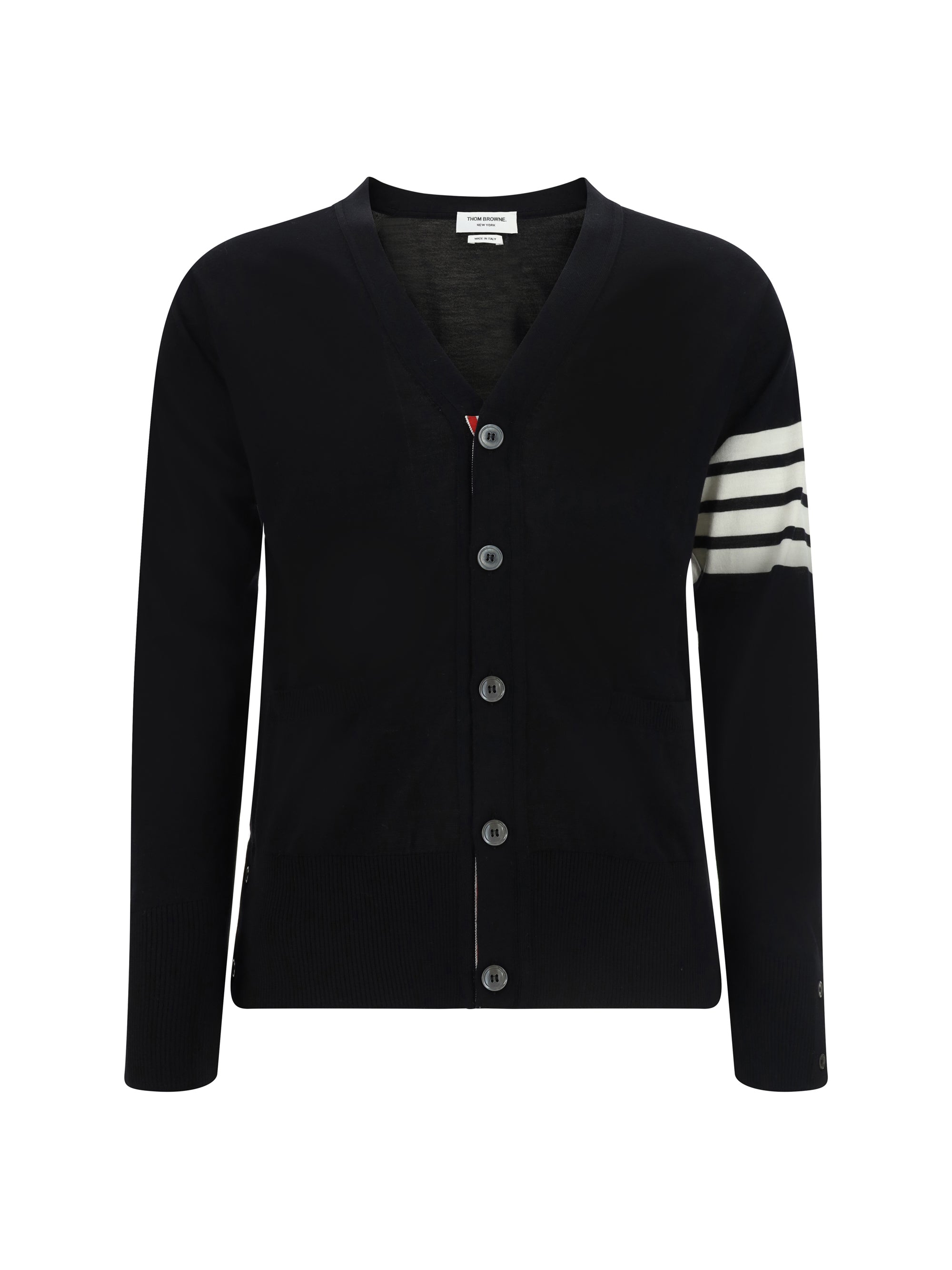 Thom Browne Virgin Wool with Signature Stripes Cardigan — Black