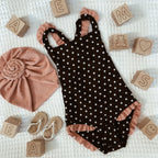 ruffle one piece (black white polka dot/ribbed blush)