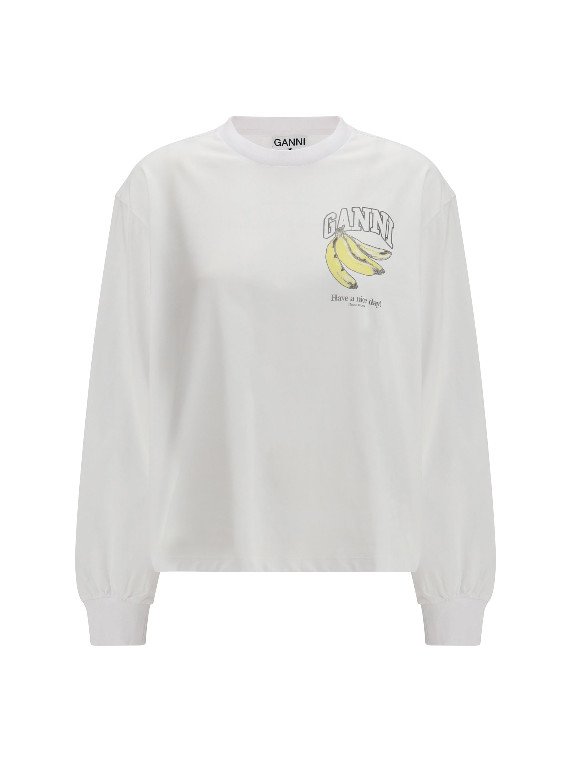 Ganni Banana Graphic Long-Sleeve T-Shirt — White
