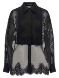 Dolce & Gabbana Lace-Paneled Cashmere Organza Blouse — Black