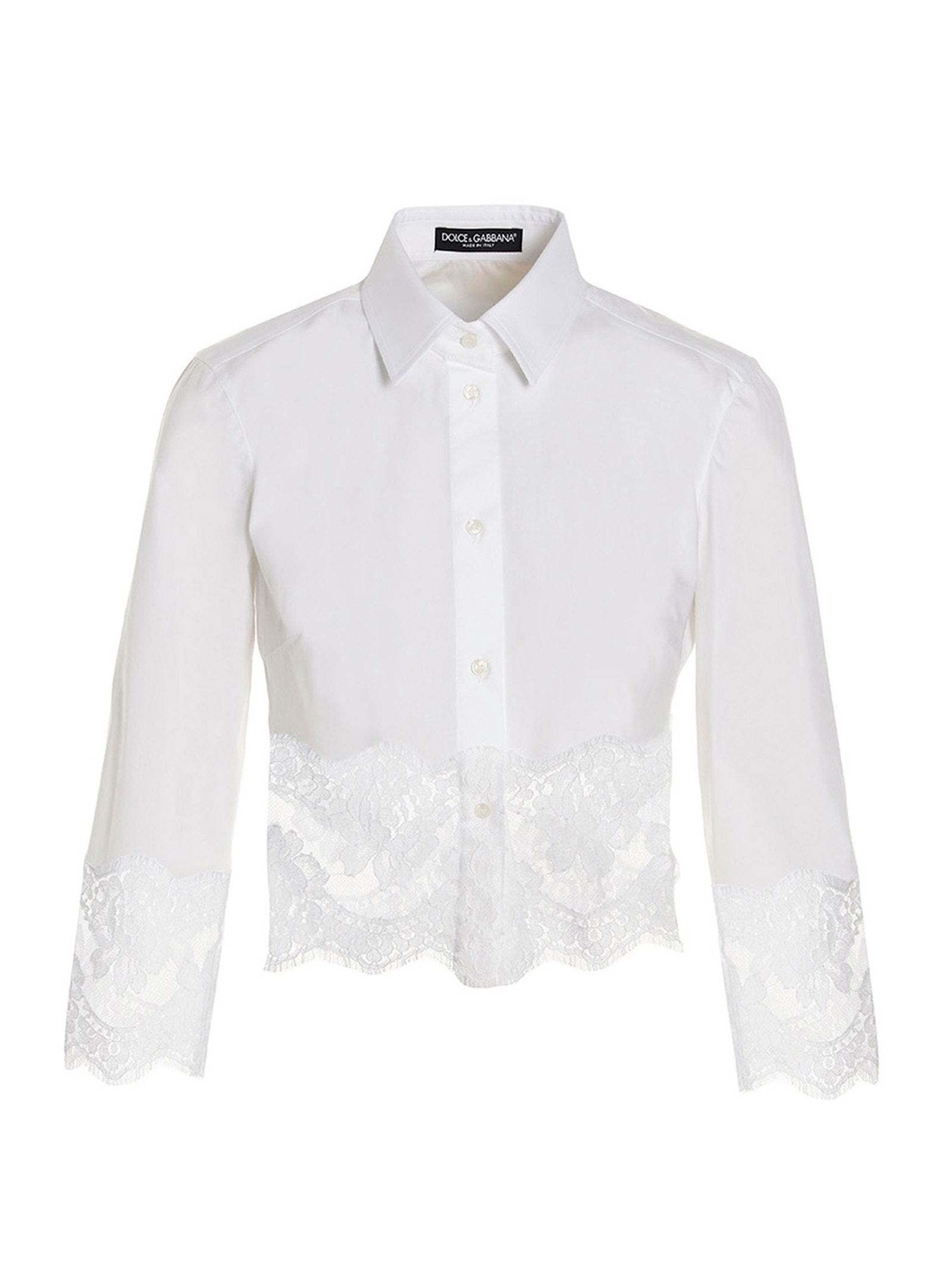 Dolce & Gabbana Lace-Trimmed Cotton Poplin Blouse — White