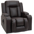 Overstuffed PU Leather Massage Swivel Recliner with Cup Holders Brown