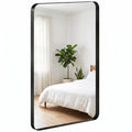 90 x 60 cm Rectangular Wall Mirror with Aluminum Frame and Tempered Glass, Black