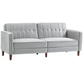 3 Seater Velvet Sofa Bed, Button Tufted Sleeper Couch w/ Split Reclining Backrest, Light Grey