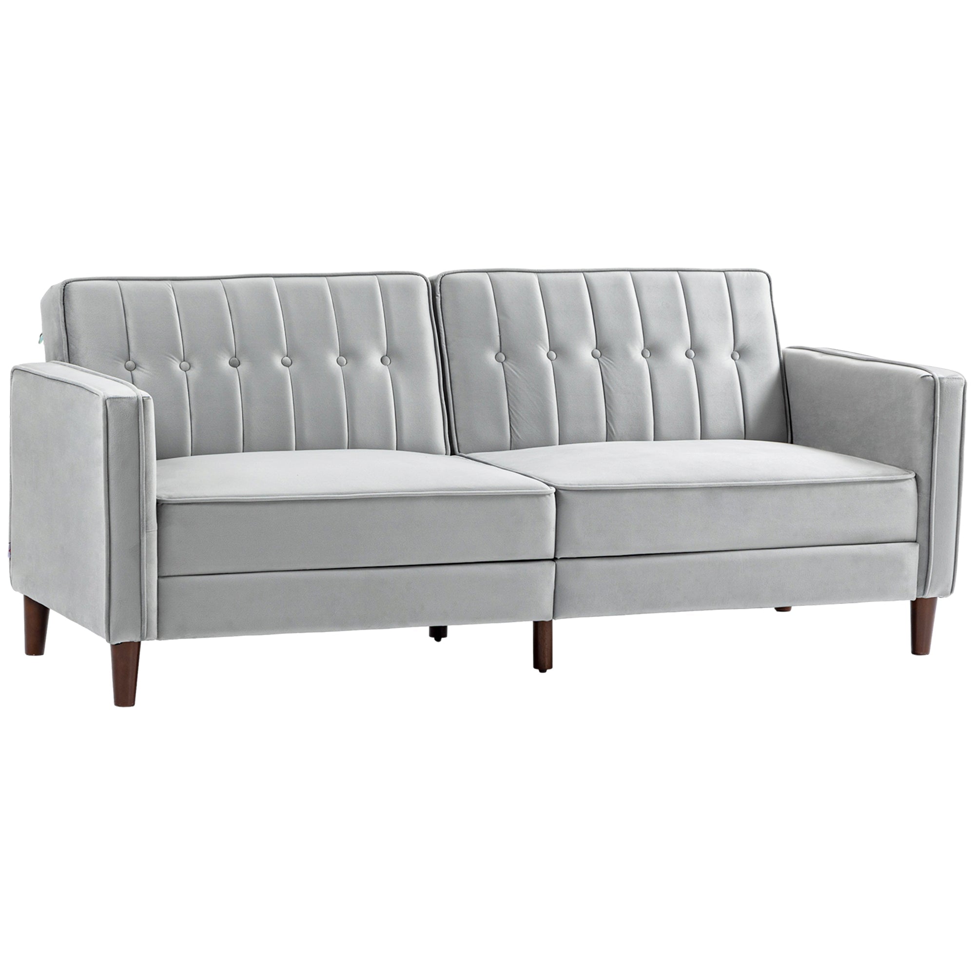 3 Seater Velvet Sofa Bed, Button Tufted Sleeper Couch w/ Split Reclining Backrest, Light Grey