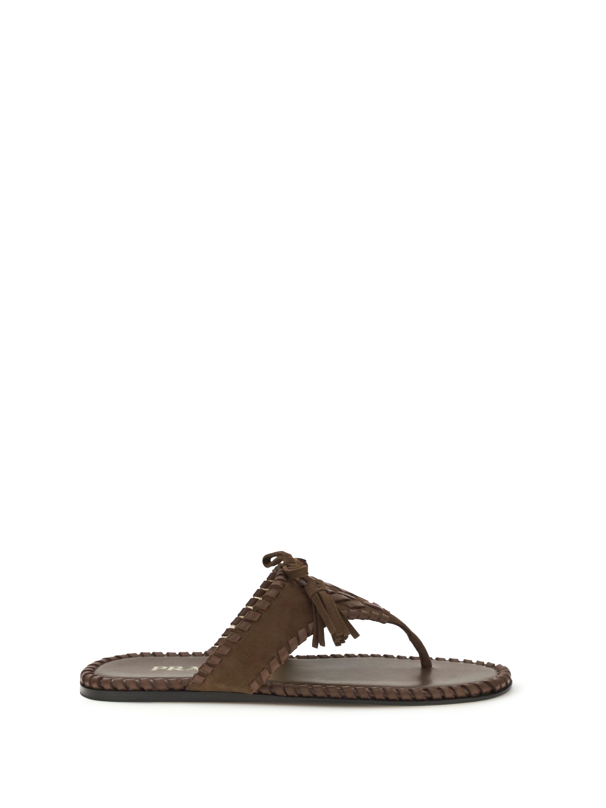 Prada Tassel Thong Sandals — Brown