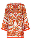 Dolce & Gabbana Maiolica Print Silk Dress — Orange