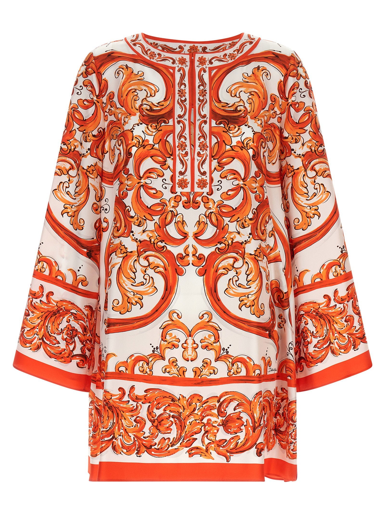 Dolce & Gabbana Maiolica Print Silk Dress — Orange