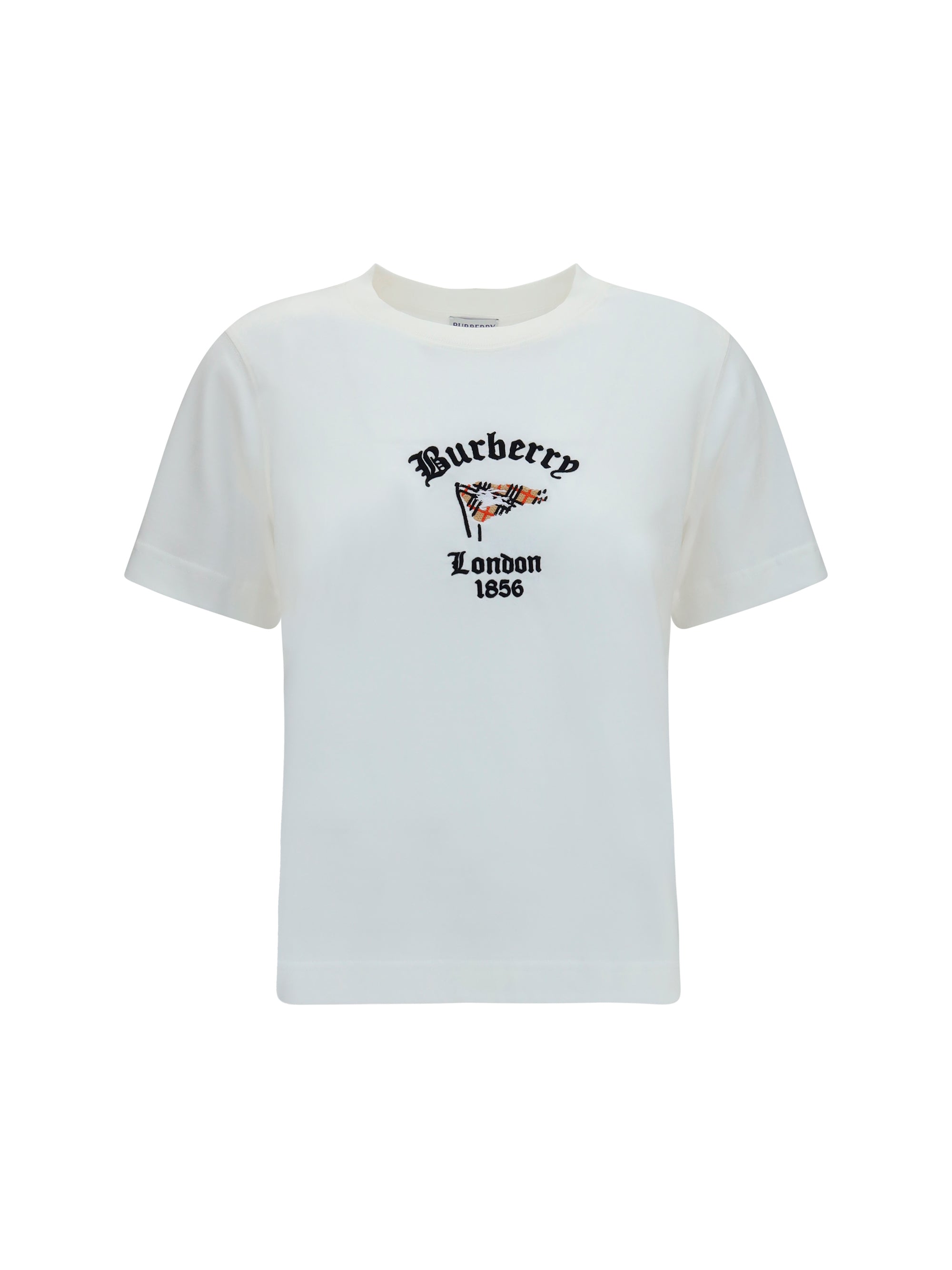Burberry Embroidered Check Flag Logo T-Shirt — White