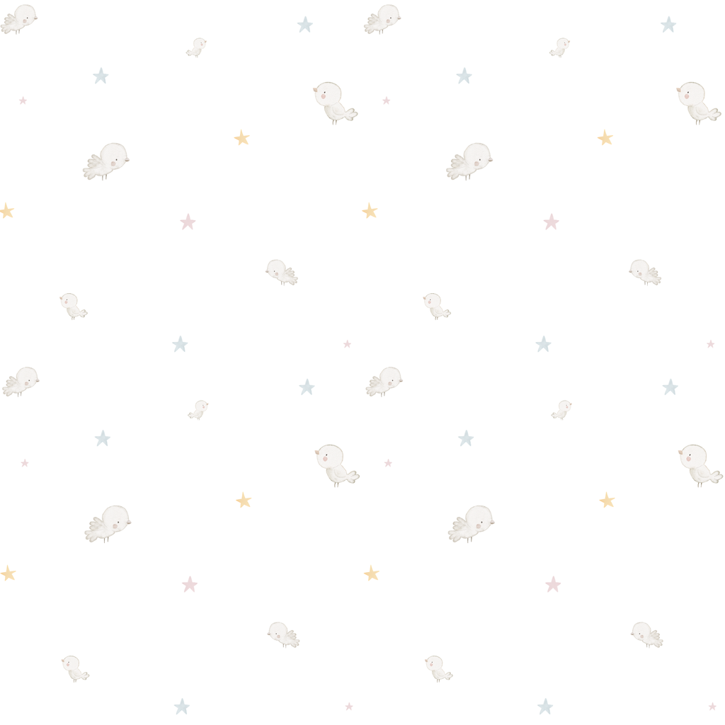 Carta da Parati per Bambini Uccellini e Stelle