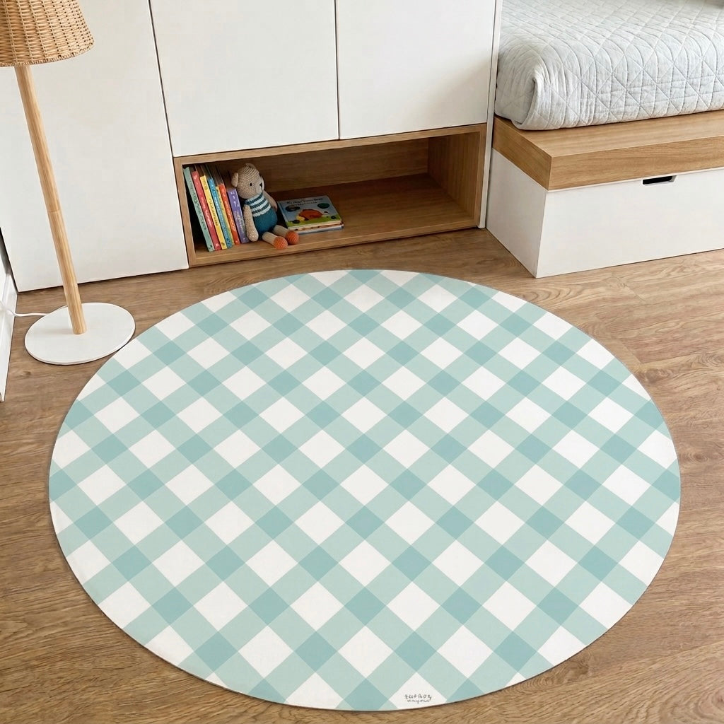 Alfombra Vinilica cuadros VICHY MENTA 95cm diametro