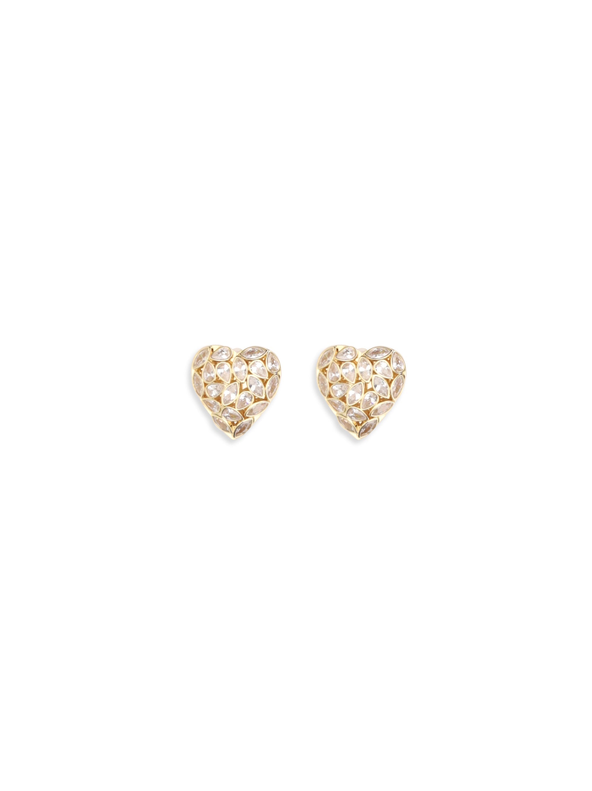 Self-Portrait Crystal-Embellished Heart Earrings — Gold